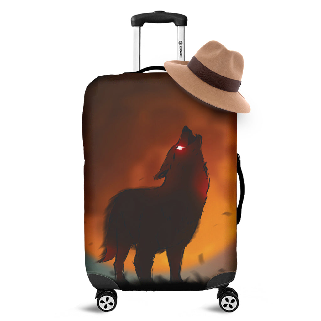 Red Moon Howling Wolf Print Luggage Cover