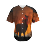 Red Moon Howling Wolf Print Men's Baseball Jersey