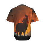 Red Moon Howling Wolf Print Men's Baseball Jersey