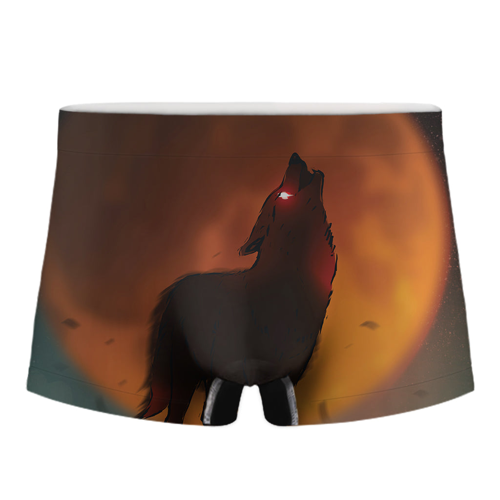 Red Moon Howling Wolf Print Men's Boxer Briefs