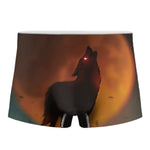 Red Moon Howling Wolf Print Men's Boxer Briefs