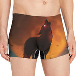Red Moon Howling Wolf Print Men's Boxer Briefs