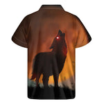 Red Moon Howling Wolf Print Men's Short Sleeve Shirt