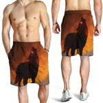 Red Moon Howling Wolf Print Men's Shorts