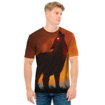 Red Moon Howling Wolf Print Men's T-Shirt