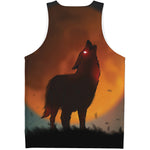 Red Moon Howling Wolf Print Men's Tank Top