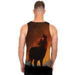 Red Moon Howling Wolf Print Men's Tank Top