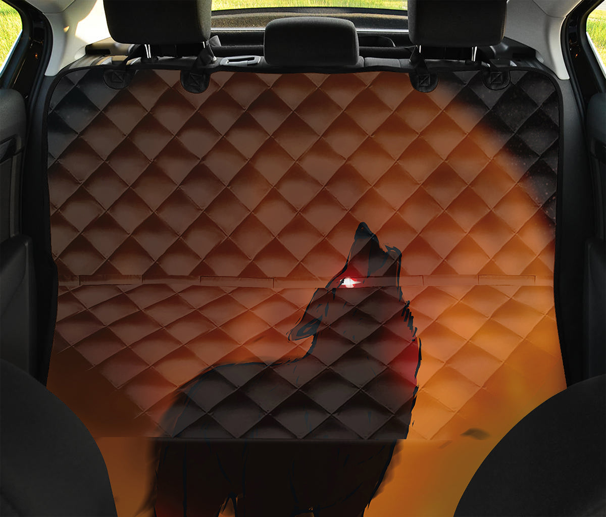 Red Moon Howling Wolf Print Pet Car Back Seat Cover