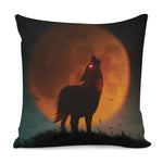 Red Moon Howling Wolf Print Pillow Cover