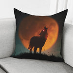 Red Moon Howling Wolf Print Pillow Cover
