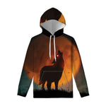 Red Moon Howling Wolf Print Pullover Hoodie