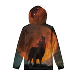 Red Moon Howling Wolf Print Pullover Hoodie