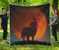 Red Moon Howling Wolf Print Quilt