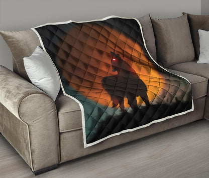Red Moon Howling Wolf Print Quilt