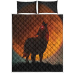 Red Moon Howling Wolf Print Quilt Bed Set