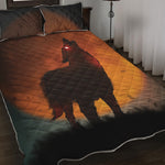 Red Moon Howling Wolf Print Quilt Bed Set