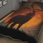 Red Moon Howling Wolf Print Quilt Bed Set