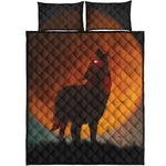 Red Moon Howling Wolf Print Quilt Bed Set