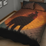 Red Moon Howling Wolf Print Quilt Bed Set