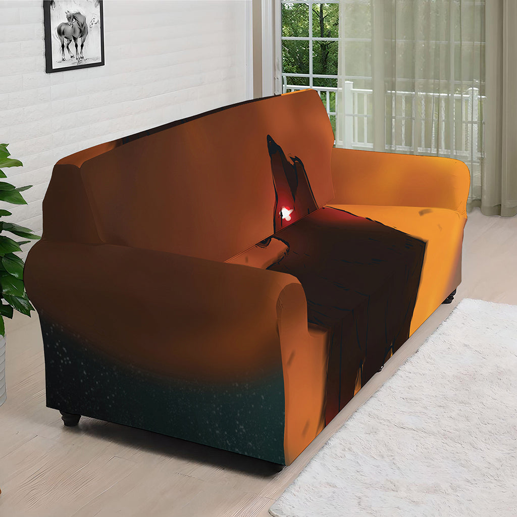 Red Moon Howling Wolf Print Sofa Cover