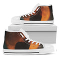 Red Moon Howling Wolf Print White High Top Sneakers