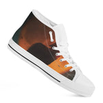 Red Moon Howling Wolf Print White High Top Shoes