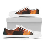 Red Moon Howling Wolf Print White Low Top Shoes