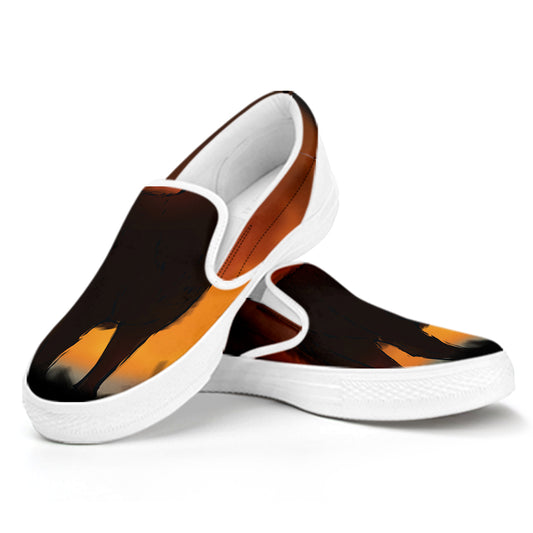 Red Moon Howling Wolf Print White Slip On Shoes