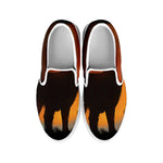 Red Moon Howling Wolf Print White Slip On Shoes