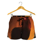 Red Moon Howling Wolf Print Women's Shorts