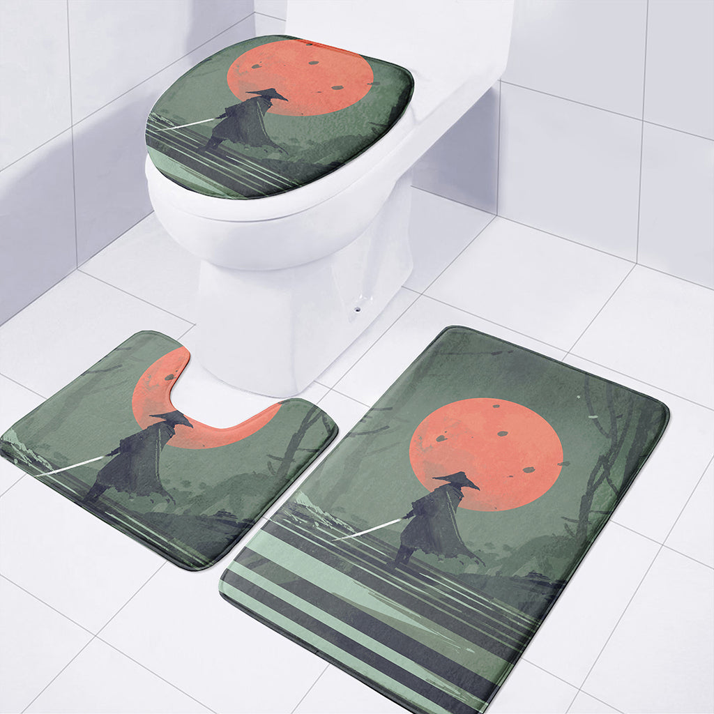 Red Moon Samurai Print 3 Piece Bath Mat Set