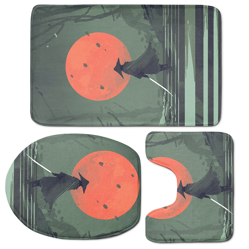 Red Moon Samurai Print 3 Piece Bath Mat Set