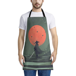 Red Moon Samurai Print Apron