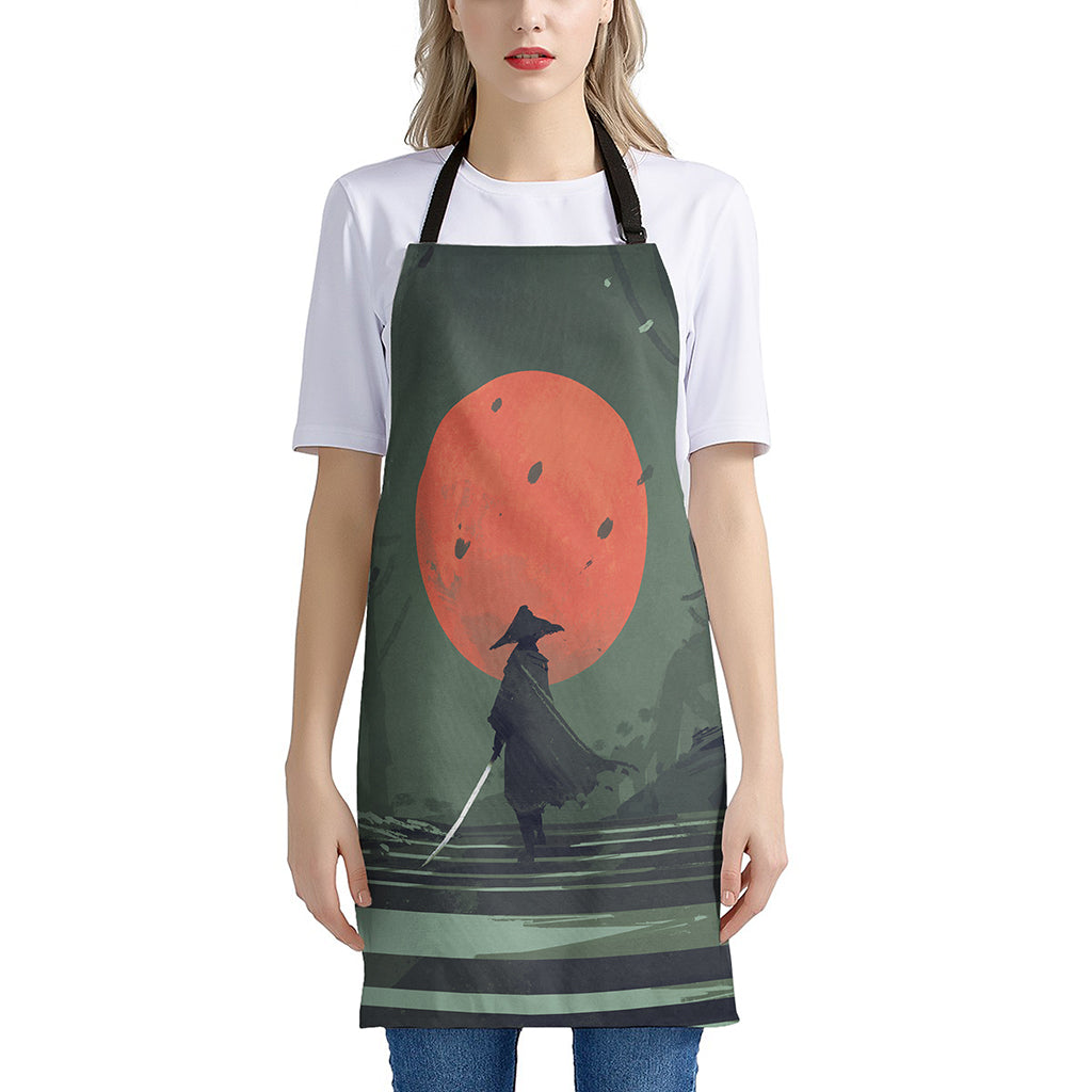 Red Moon Samurai Print Apron