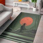 Red Moon Samurai Print Area Rug