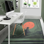 Red Moon Samurai Print Area Rug