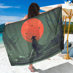 Red Moon Samurai Print Beach Sarong Wrap
