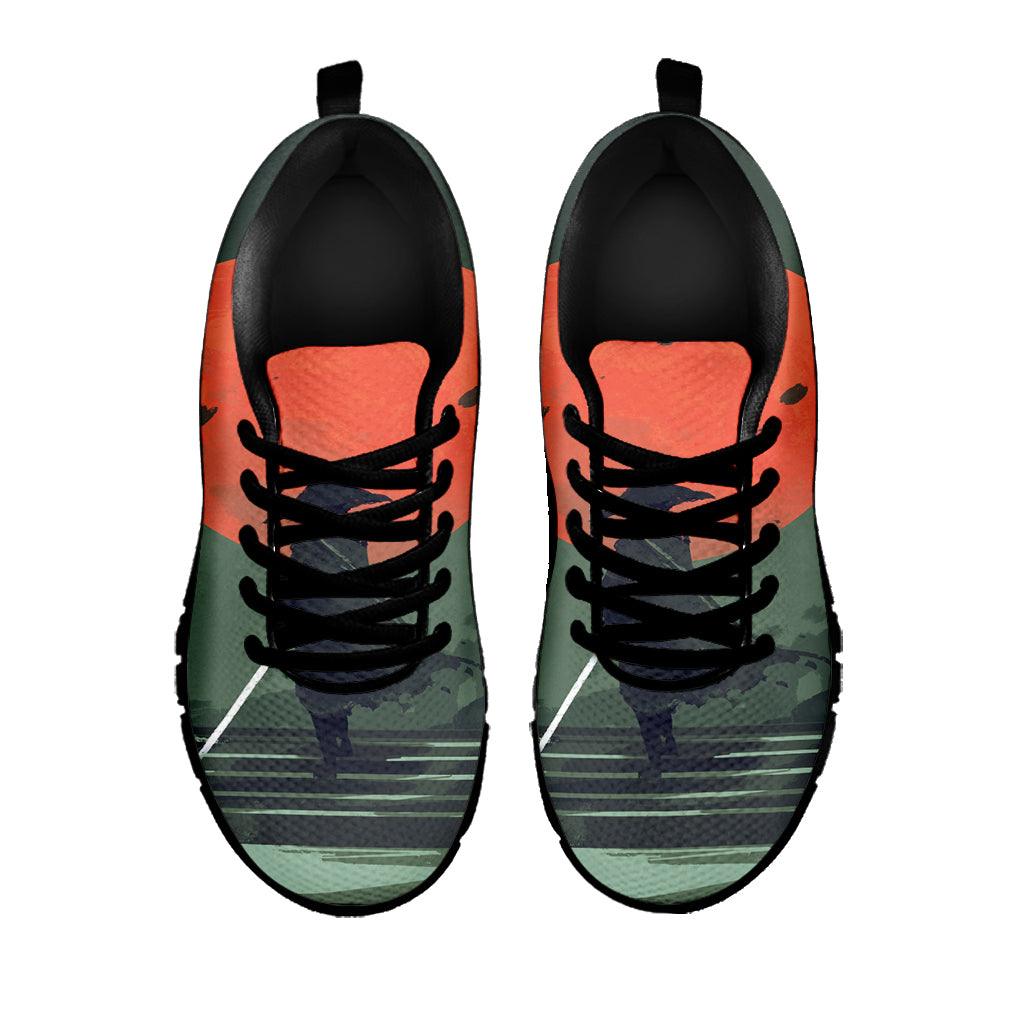 Red Moon Samurai Print Black Sneakers