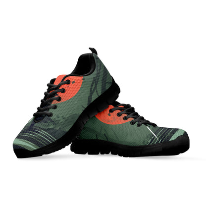 Red Moon Samurai Print Black Sneakers