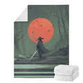 Red Moon Samurai Print Blanket