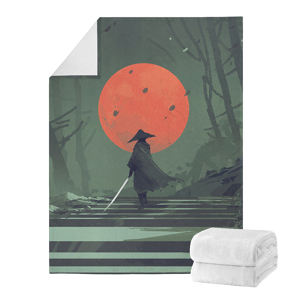 Red Moon Samurai Print Blanket