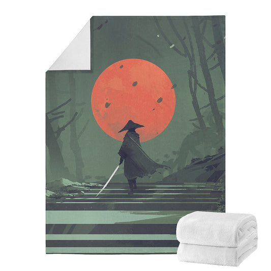 Red Moon Samurai Print Blanket