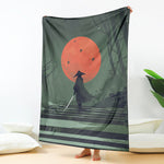 Red Moon Samurai Print Blanket