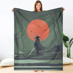 Red Moon Samurai Print Blanket