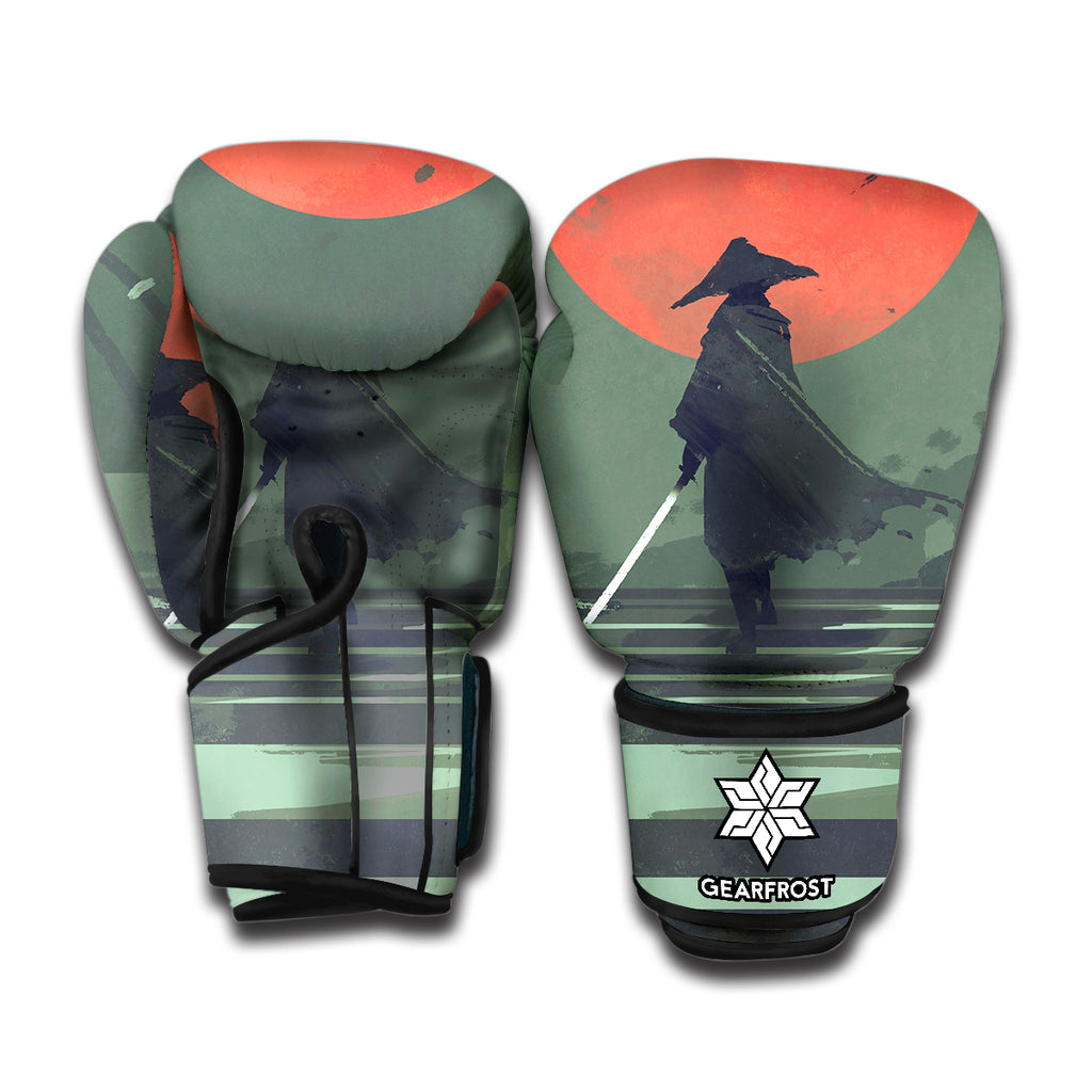 Red Moon Samurai Print Boxing Gloves