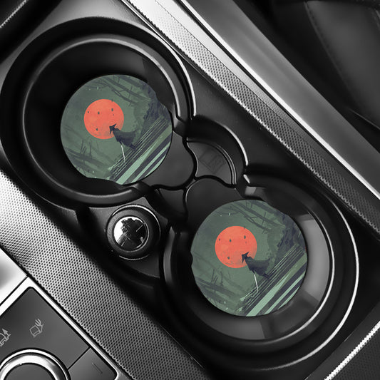 Red Moon Samurai Print Car Coasters