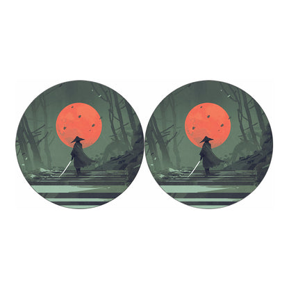 Red Moon Samurai Print Car Coasters