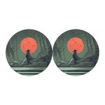 Red Moon Samurai Print Car Coasters