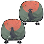 Red Moon Samurai Print Car Headrest Covers