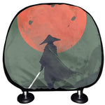Red Moon Samurai Print Car Headrest Covers